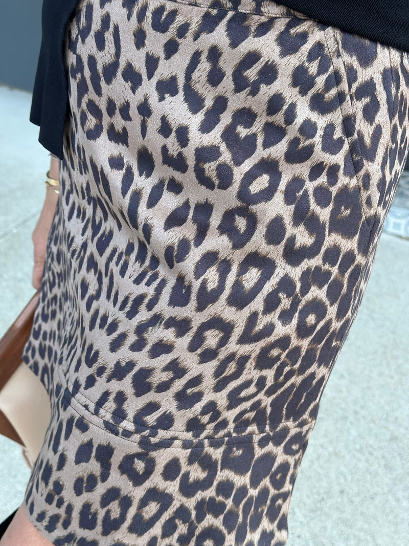 Leopard Faux Suede Mini Skirt