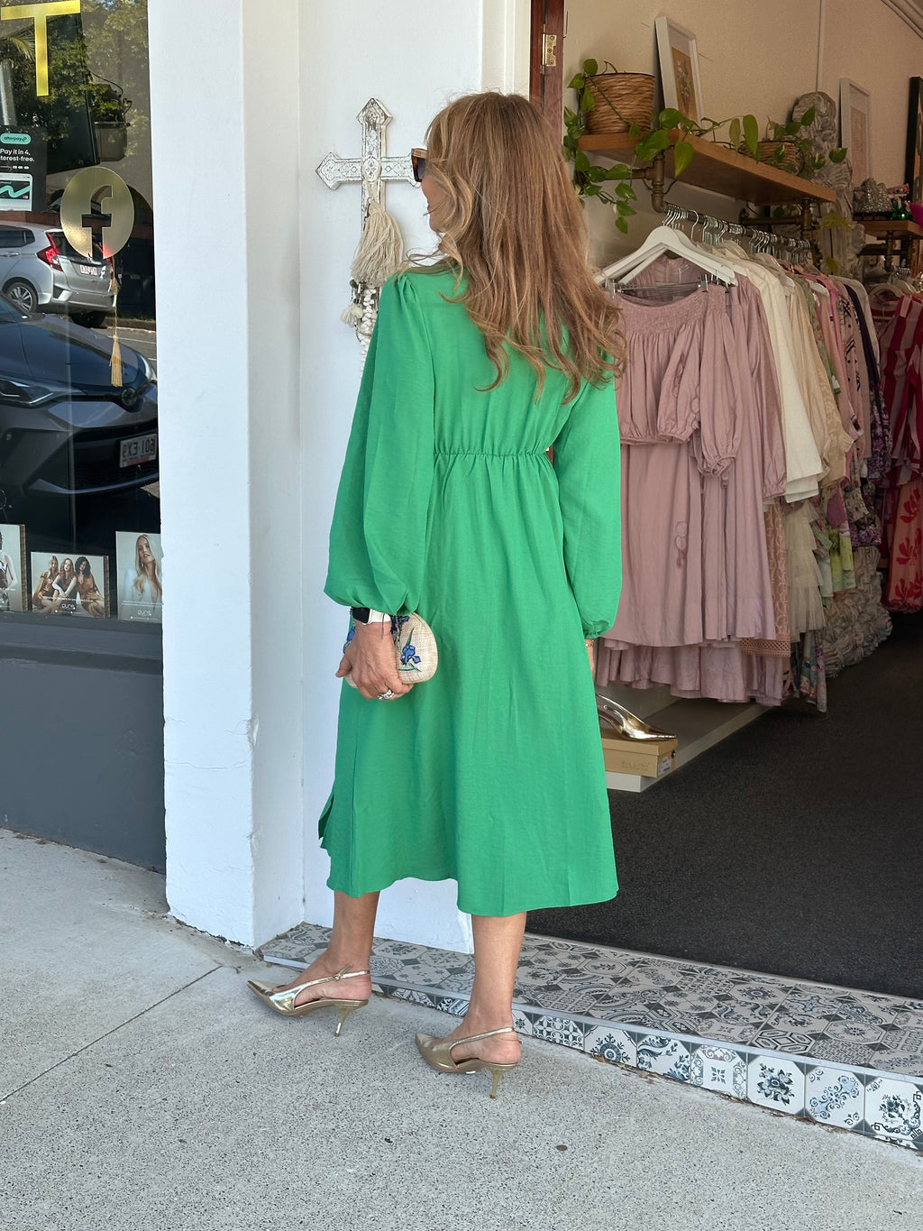 Maggie Cross Front Button Midi Dress