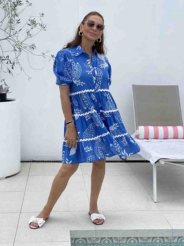 Santorini Days Shirt Dress - Blue