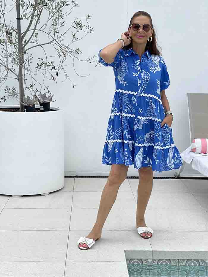 Santorini Days Shirt Dress - Blue