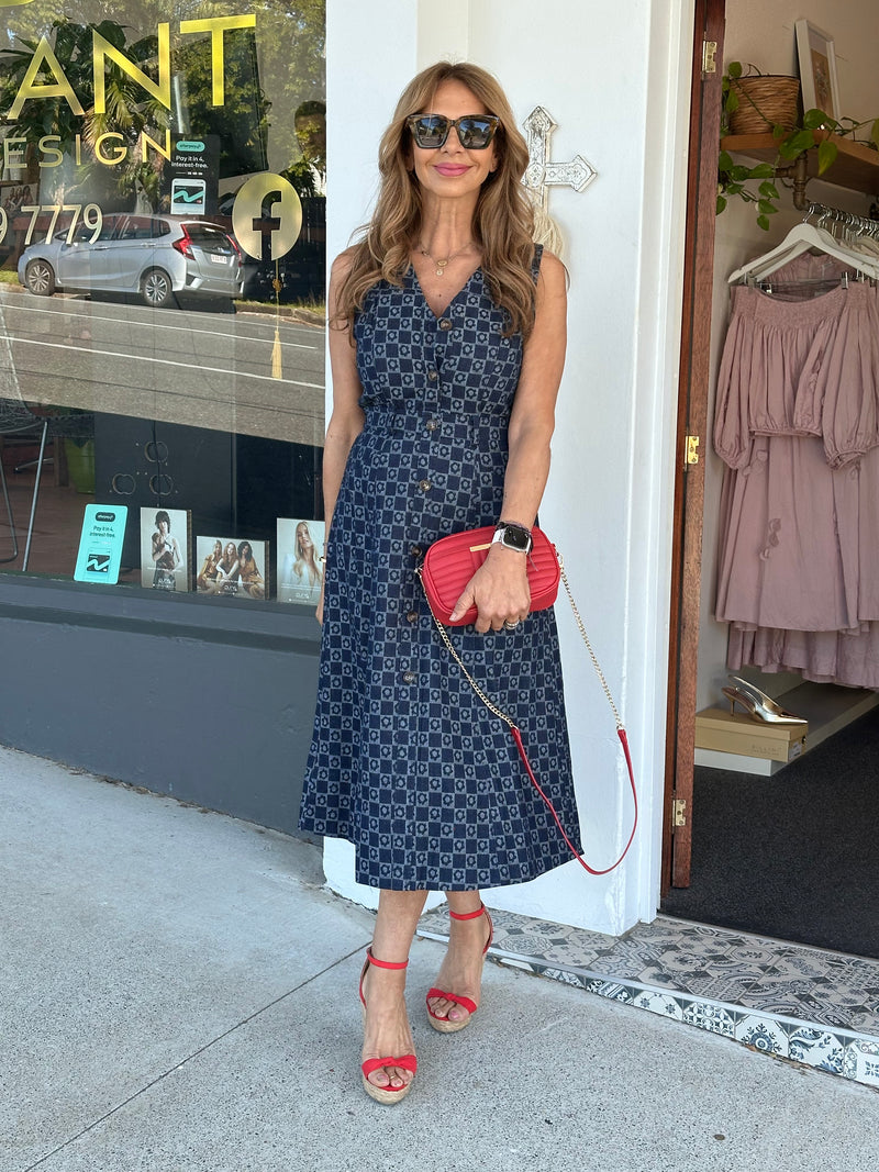 Dark Wash Flower Denim Dress