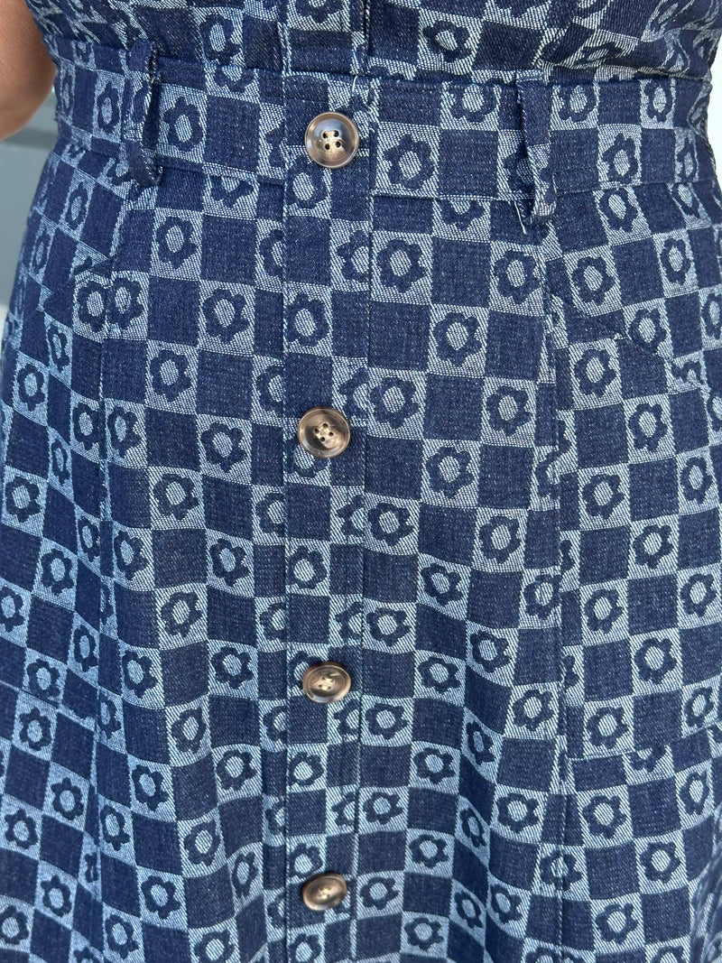 Dark Wash Flower Denim Dress