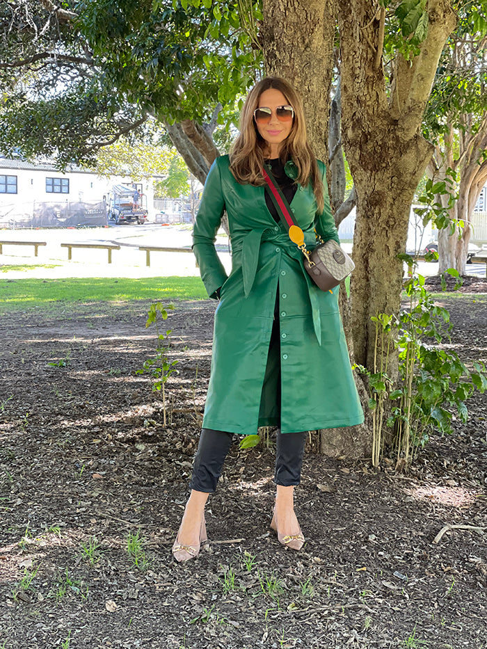 Faux Leather Trench - Green