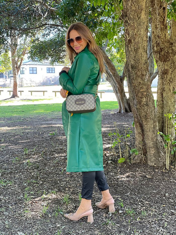 Faux Leather Trench - Green
