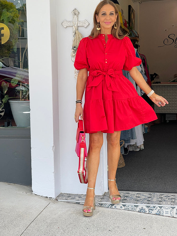 Celeste Poplin Dress - Red