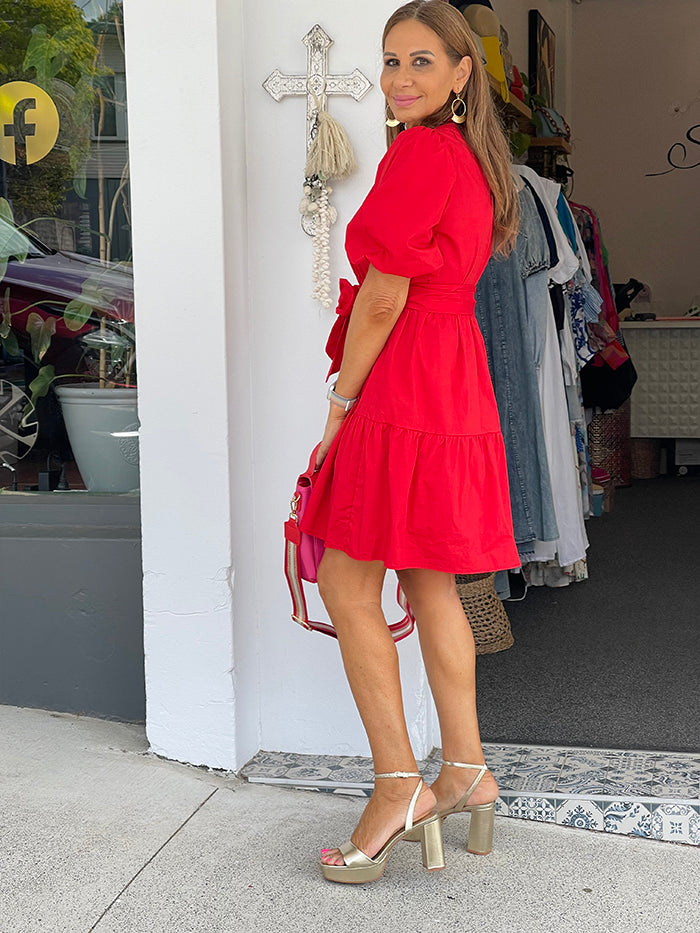 Celeste Poplin Dress - Red