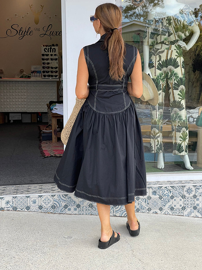 Livvy Button Front Dress - Black