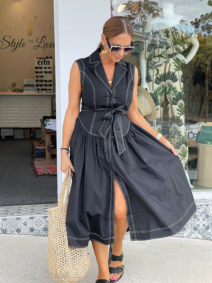 Livvy Button Front Dress - Black