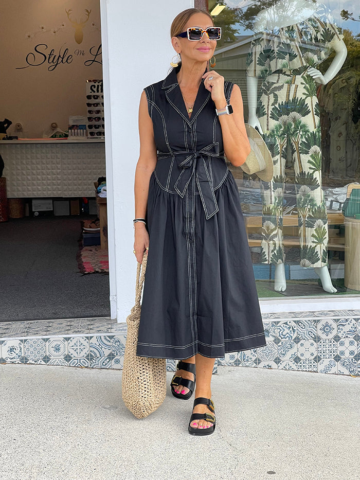 Livvy Button Front Dress - Black
