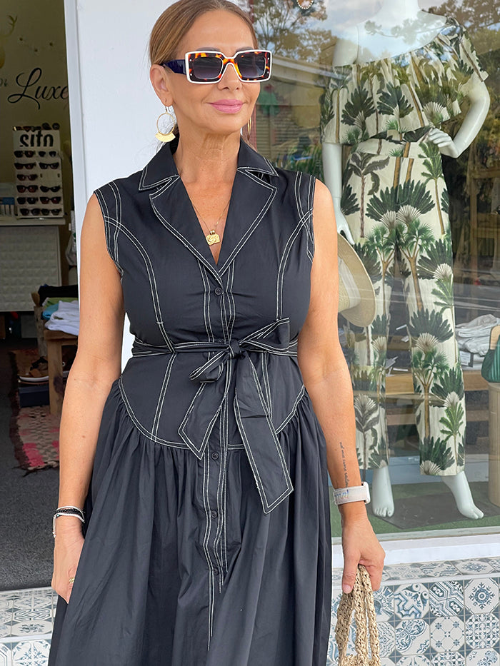 Livvy Button Front Dress - Black