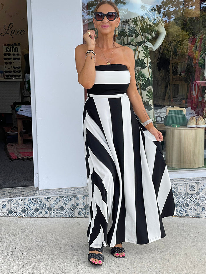 Thandie Strapless Dress - Black and White