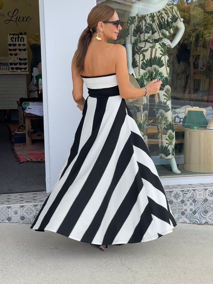 Thandie Strapless Dress - Black and White