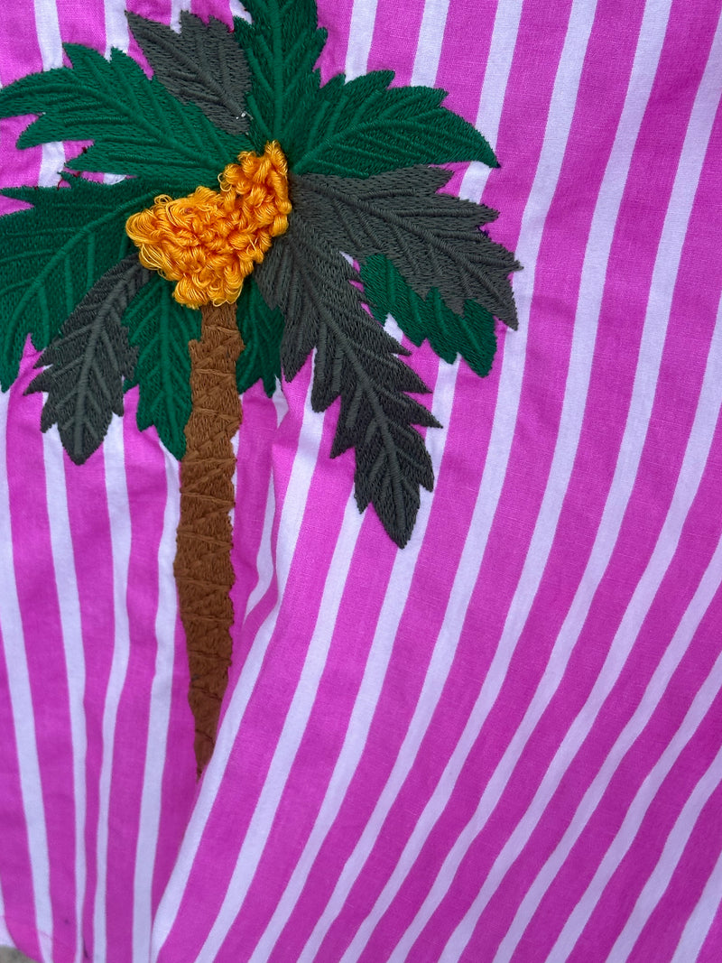 Maldives Embroidered Dress - Pink Stripe