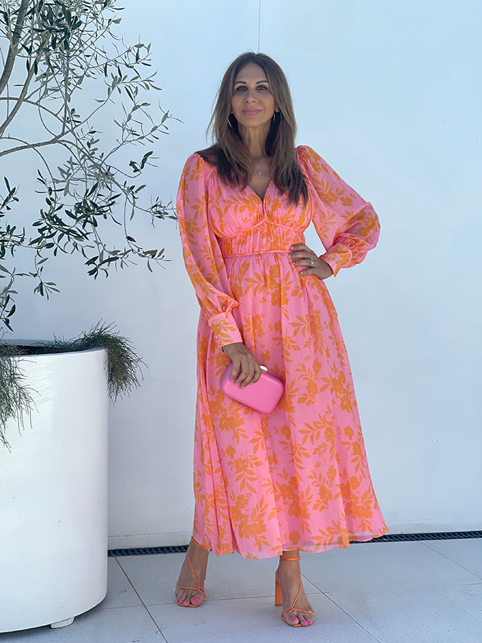 Leisa Floral Dress - Pink and Orange