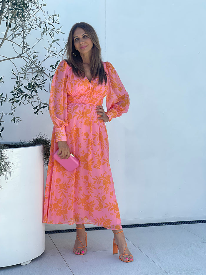 Leisa Floral Dress - Pink and Orange