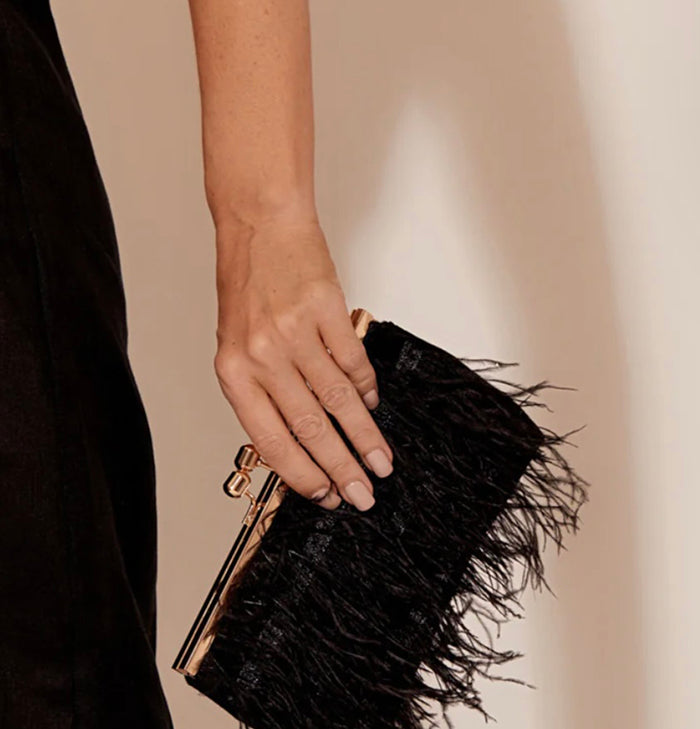 Feather Front Clutch - Black