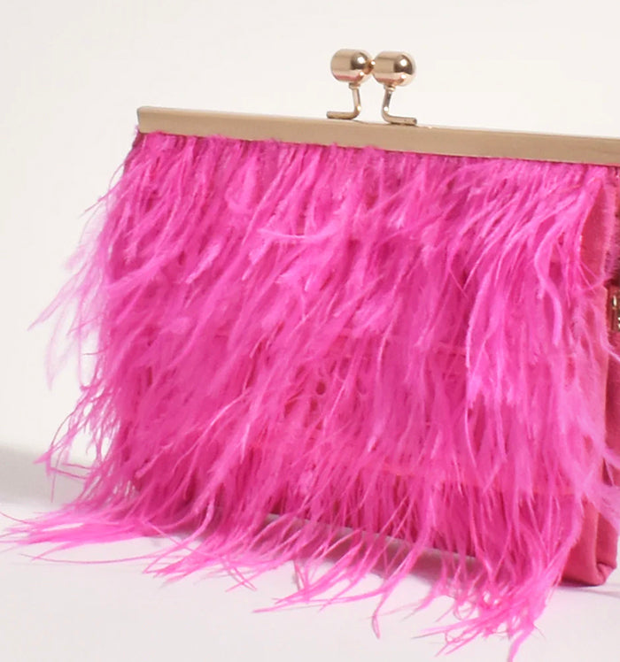 Feather Front Clutch - Pink