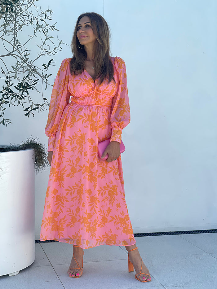 Leisa Floral Dress - Pink and Orange