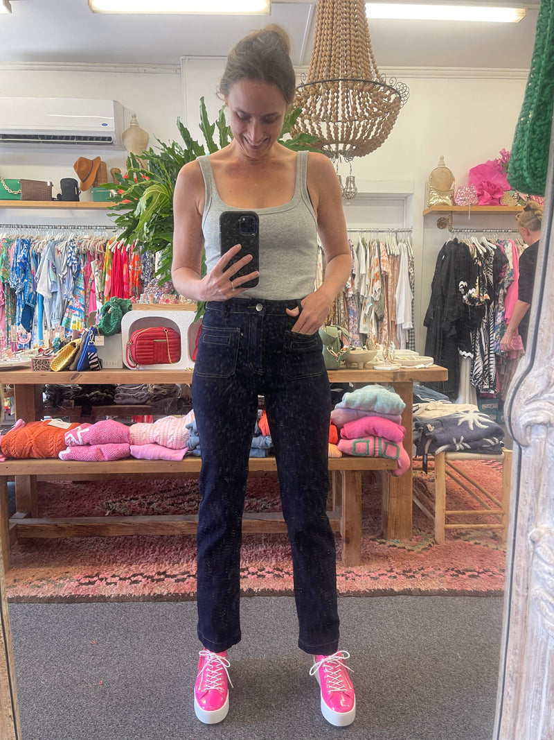 Front Pocket Straight Leg Jean - Dark Wash