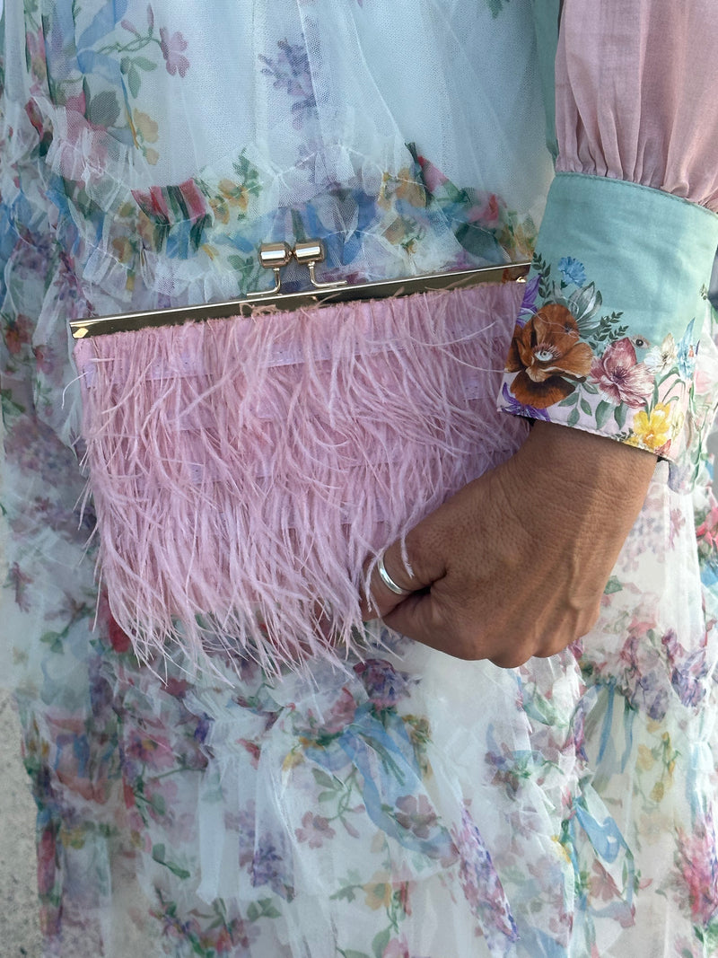 Cher Feather Clutch - Dusty Pink