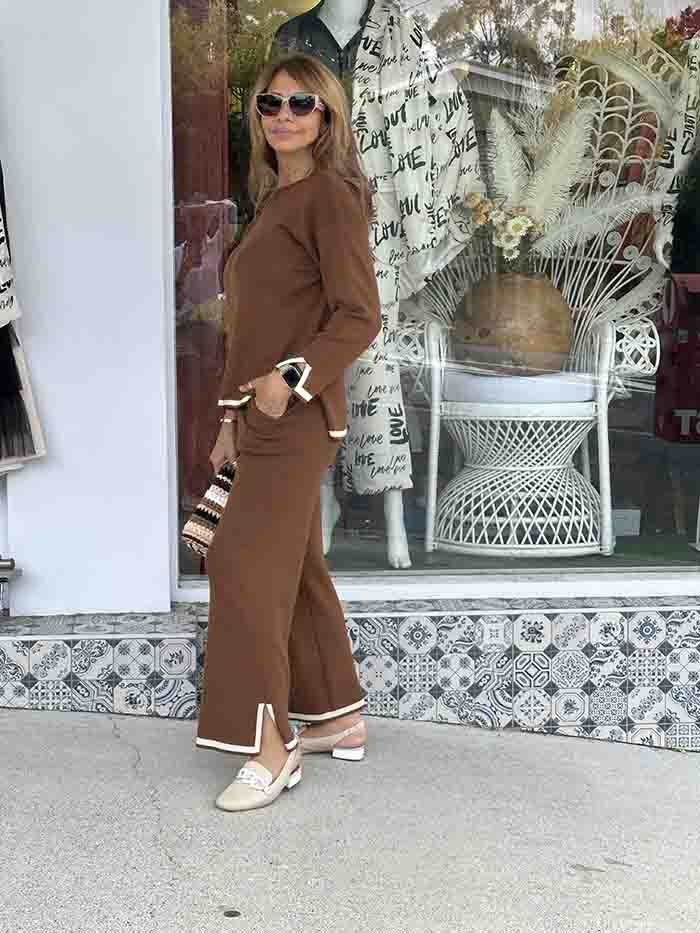 Mocha and Cream Knit Pants