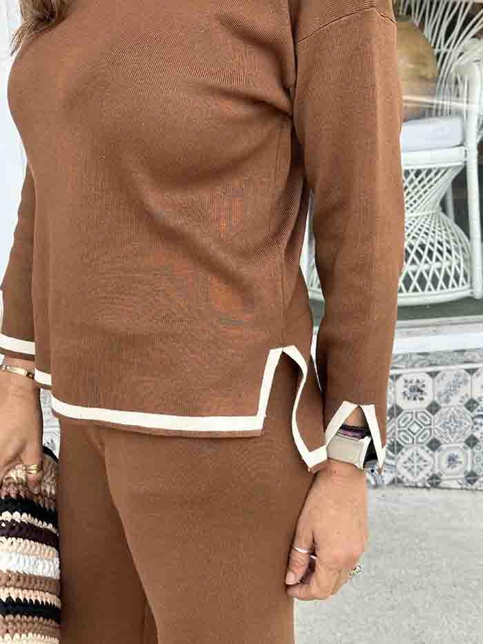 Mocha and Cream Knit Top