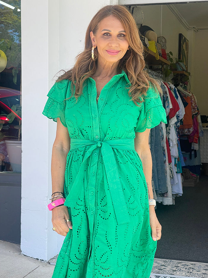 Broderie Anglaise Dress - Green