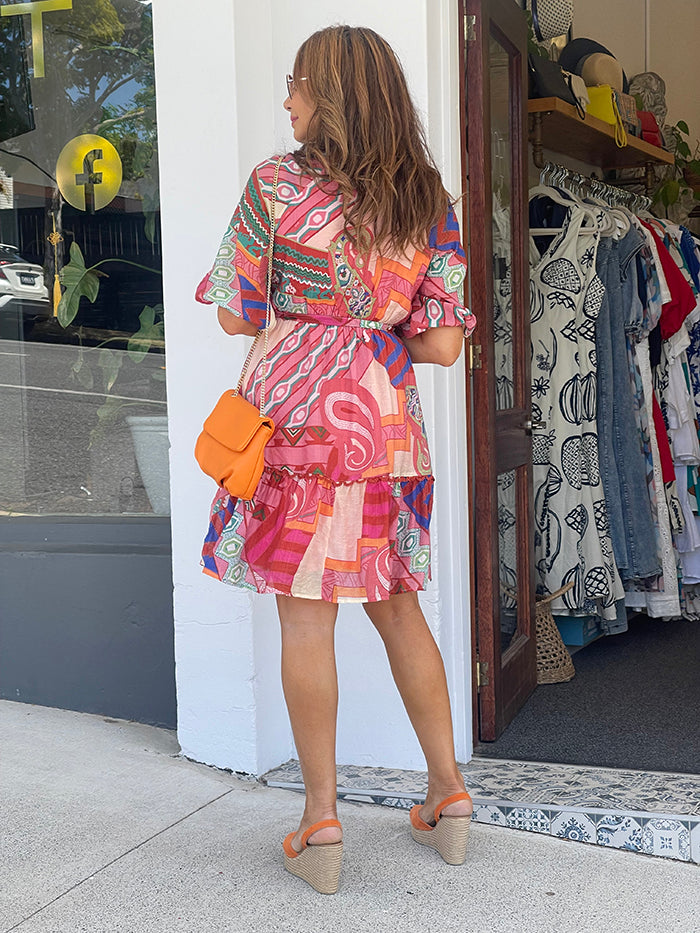 Pia Short Dress - Retro Print