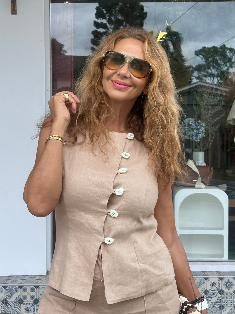 Taupe Linen Vest