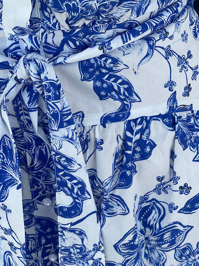 Nerisa Short Dress - White and Blue