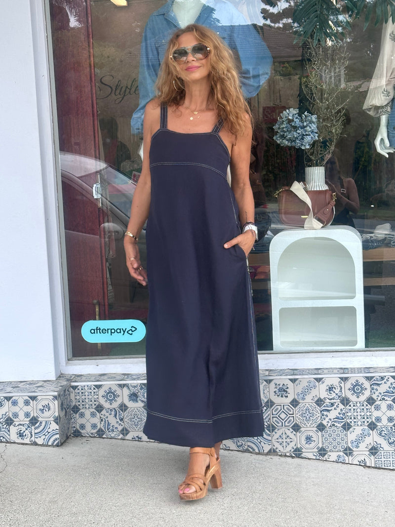 Navy Contrast Stitch Maxi Dress