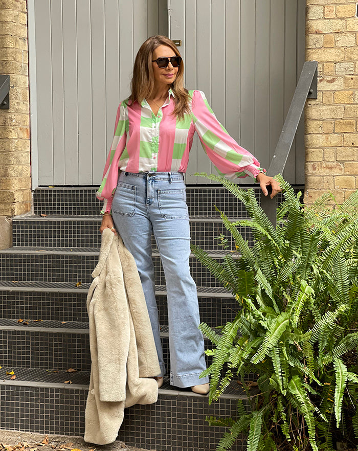 Neon Bright Button Front Top