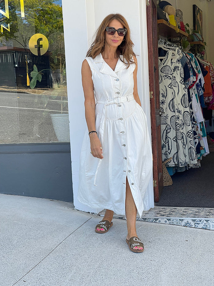 White Denim Maxi Dress