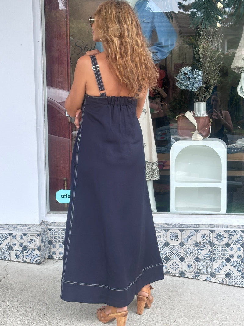 Navy Contrast Stitch Maxi Dress