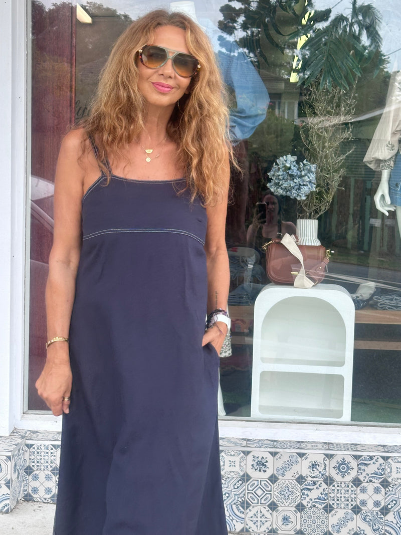 Navy Contrast Stitch Maxi Dress
