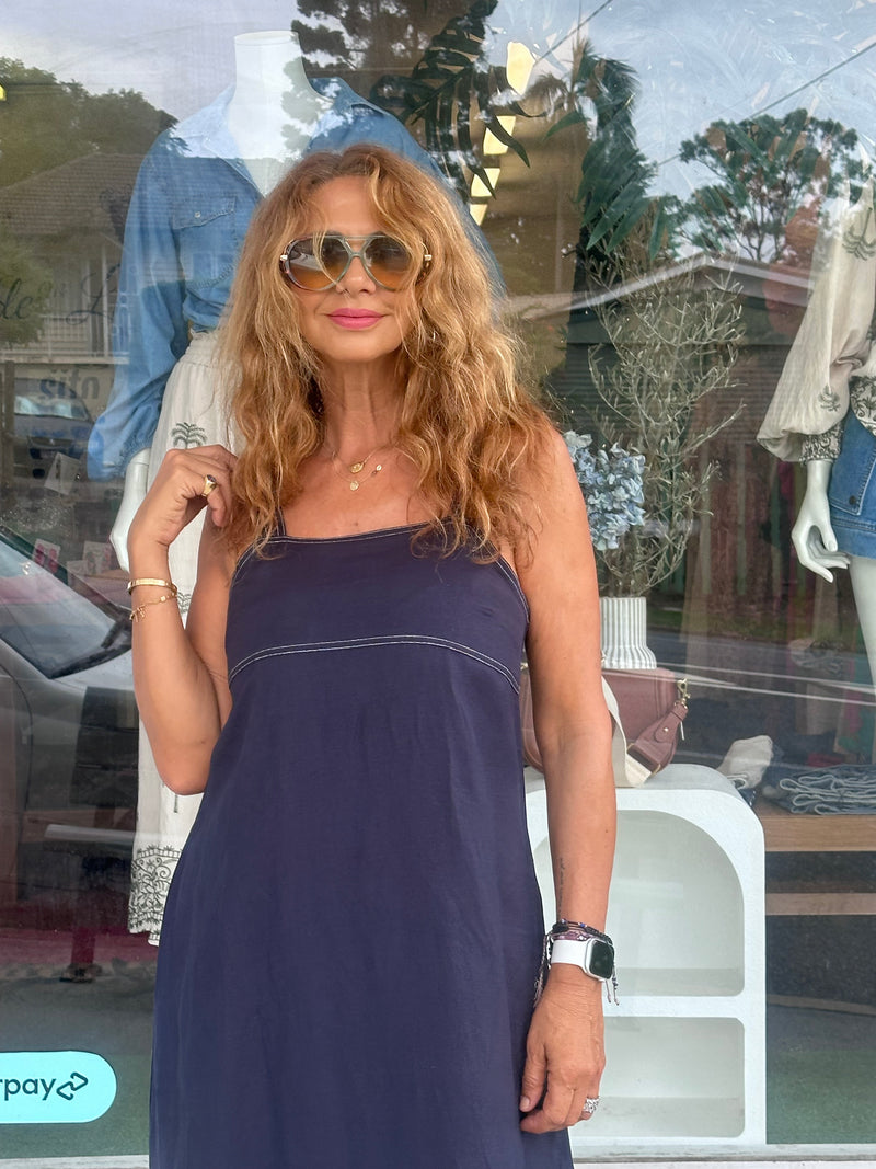Navy Contrast Stitch Maxi Dress