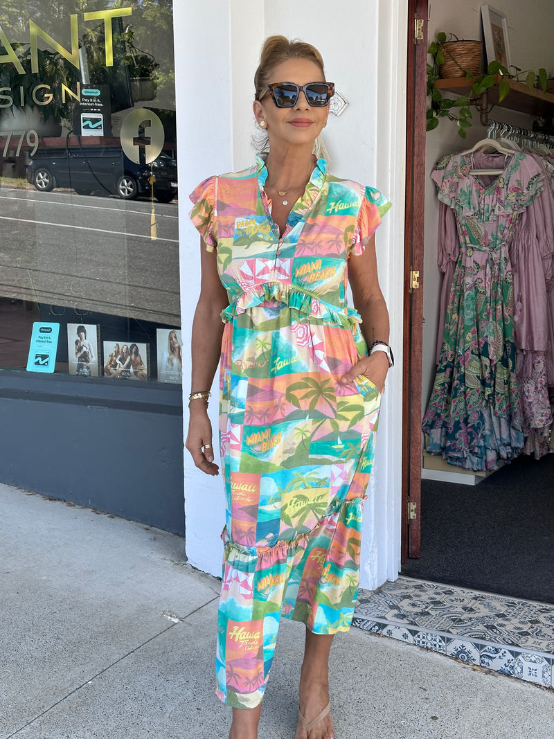 Hawaii Print Midi Dress
