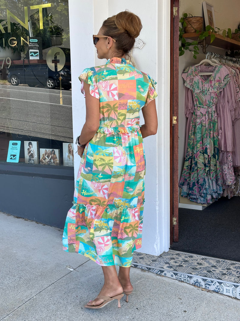 Hawaii Print Midi Dress