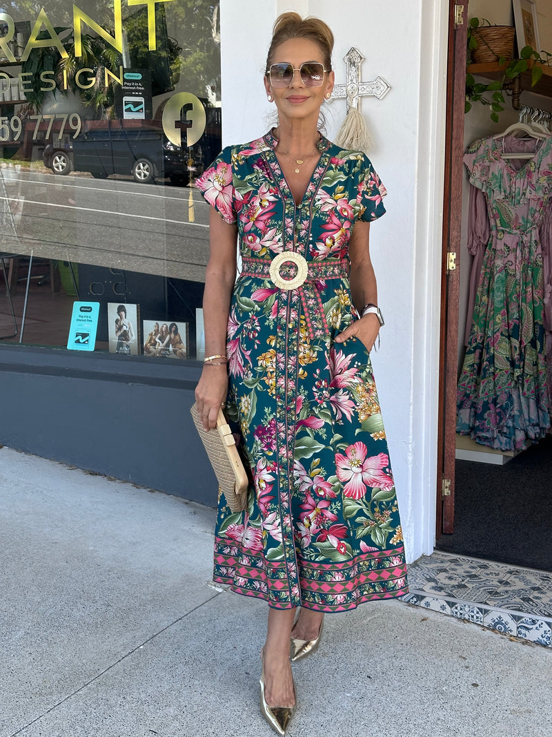 Cleia Dress - Green Floral
