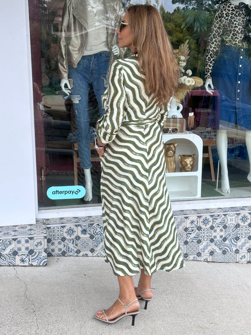 Tiamo Olive Stripe Dress