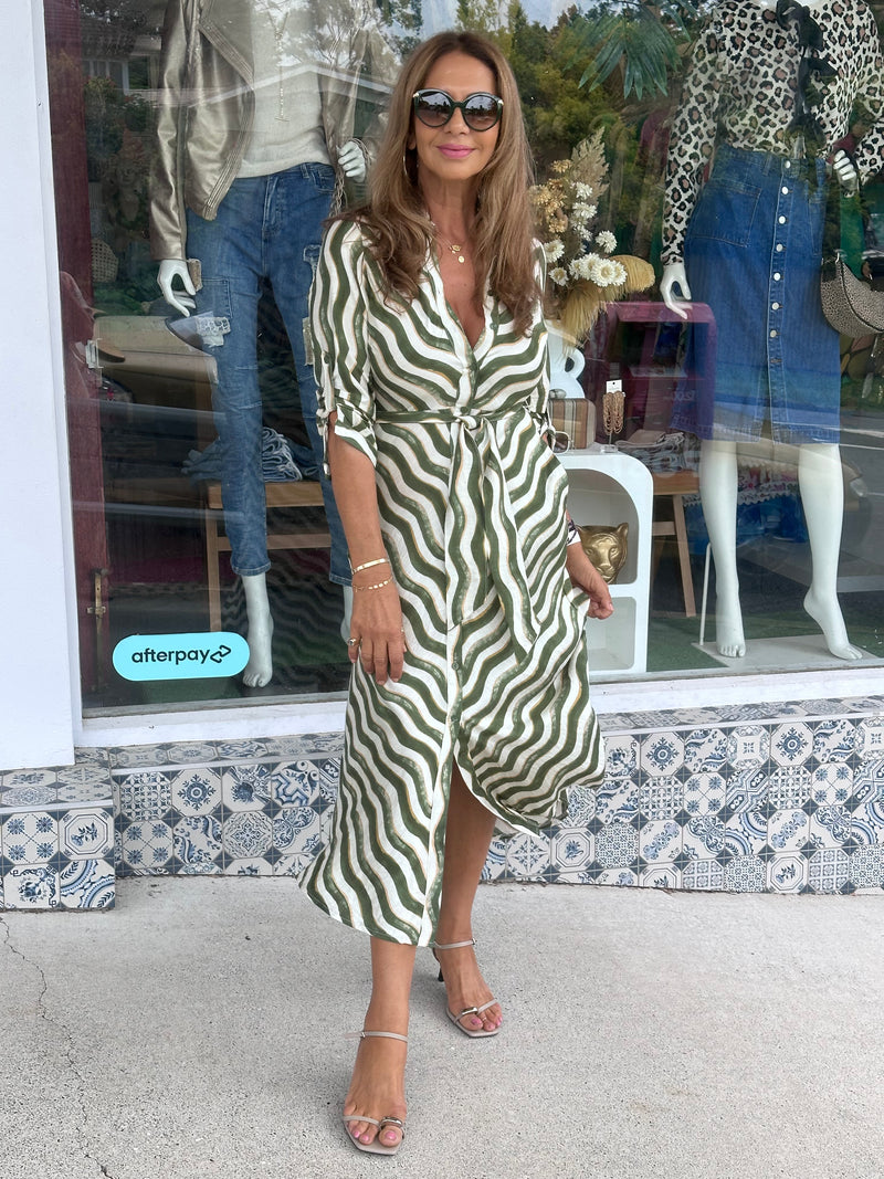 Tiamo Olive Stripe Dress