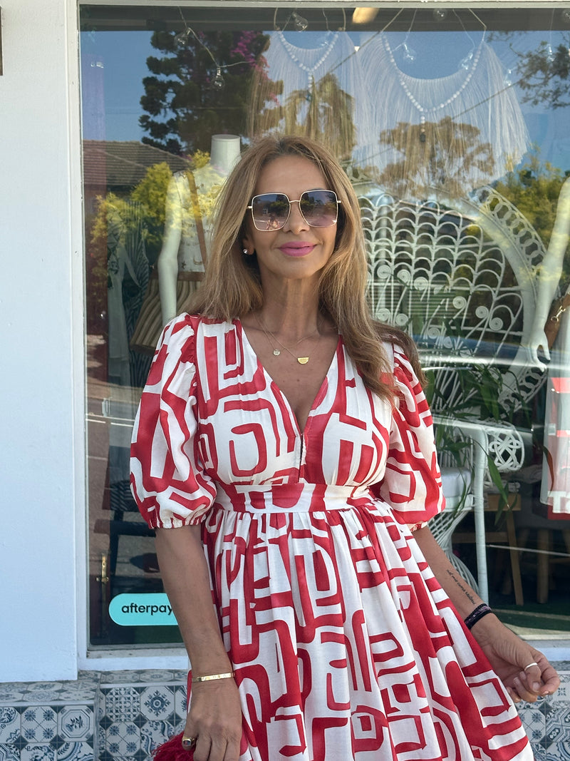 Red Geometric Print Dress