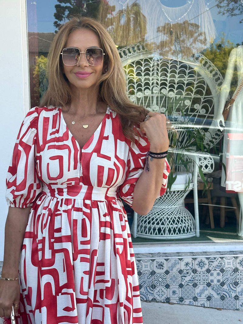 Red Geometric Print Dress