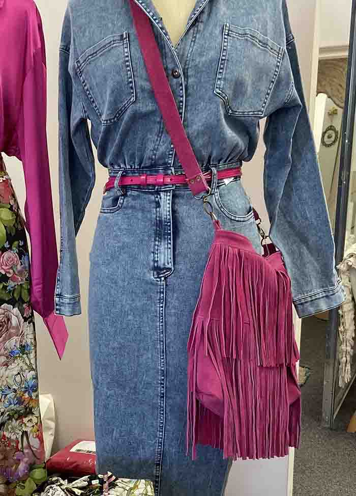 Fringe Leather Bag - Pink