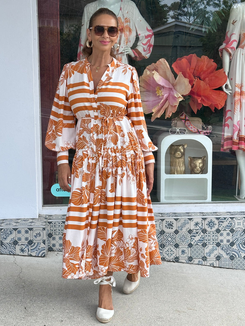 Aloha Stripe Button Through Dress
