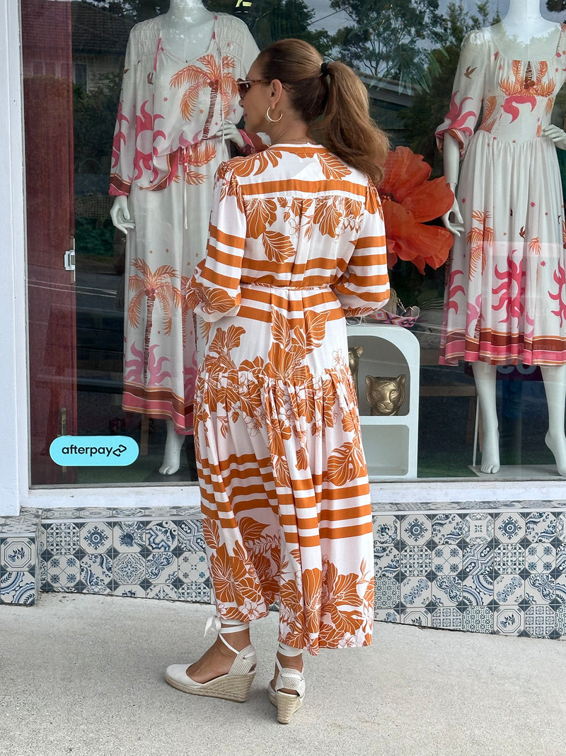 Aloha Stripe Button Through Dress