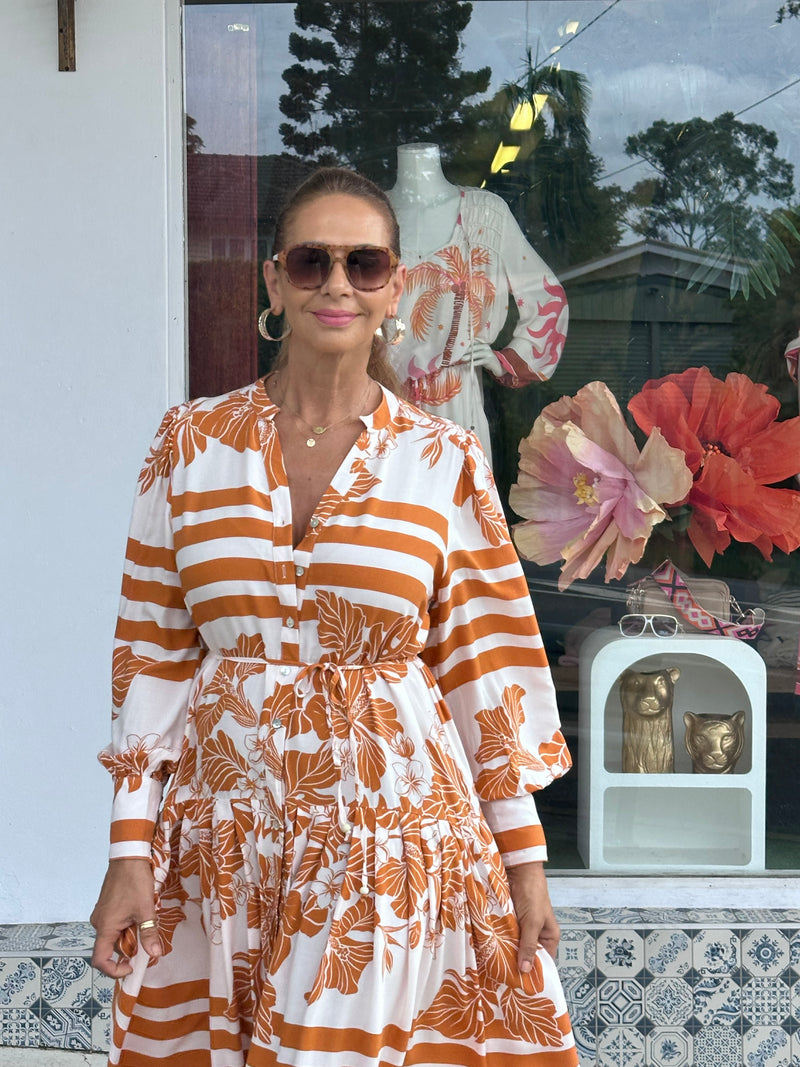 Aloha Stripe Button Through Dress
