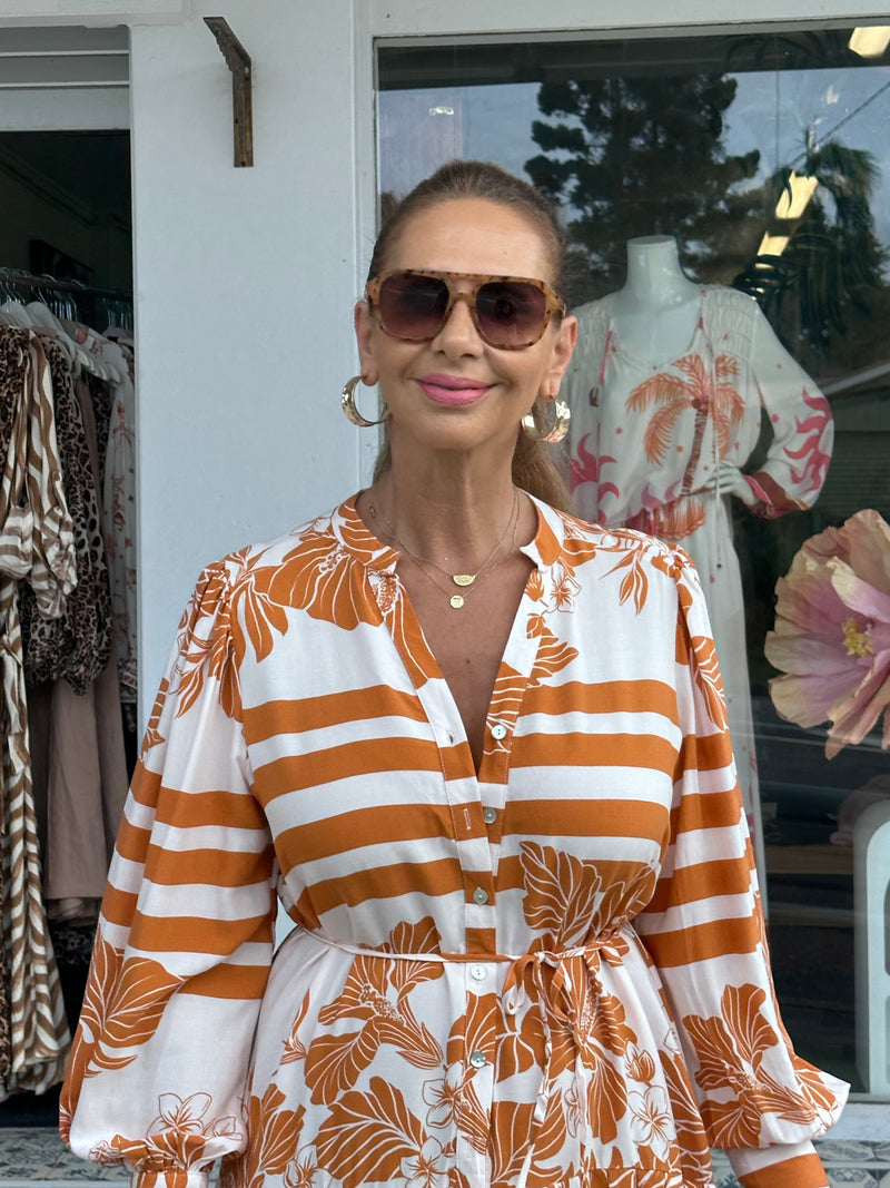 Aloha Stripe Button Through Dress