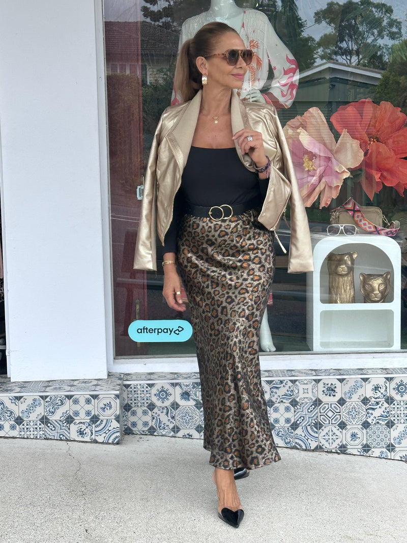 Leopard Bias Cut Skirt