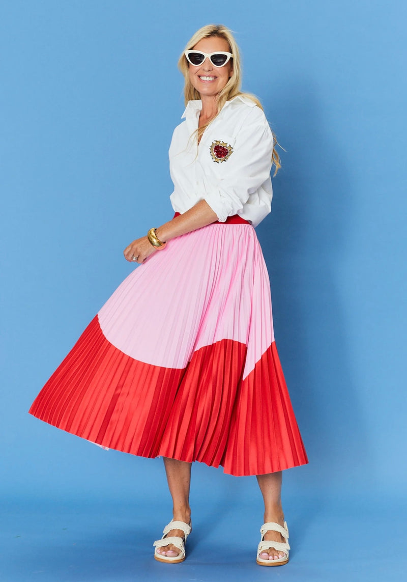 Lillian Pleat Skirt - Pink and Red